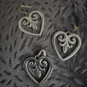 Brighton Silver Heart Dangle Earrings with Filigree Design with free gift!